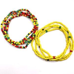 Set of 2 Yellow Colorful seed bead necklace bracelet waist chain
